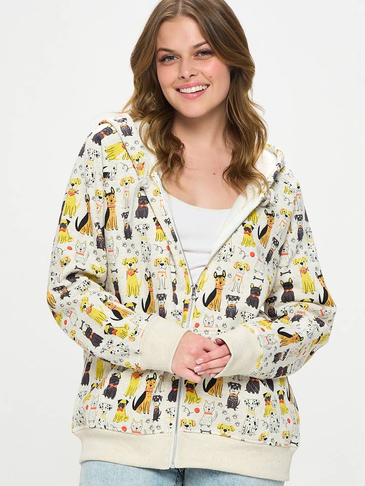 SWEAT À CAPUCHE ZIPPÉ COLORÉ À IMPRIMÉ MULTI-CHIENS pour la vente par SM WARDROBE