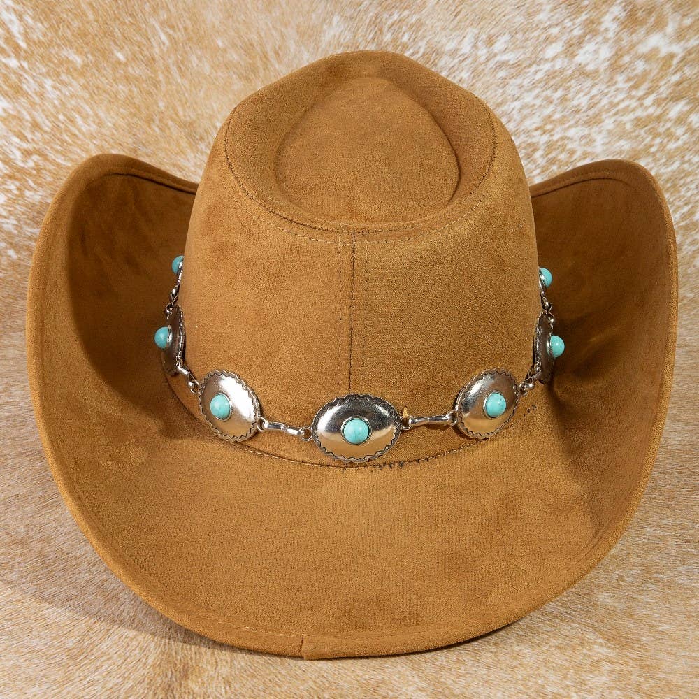 Collections by Fame Accessories - Wholesale Cowboy Hat - Women's - Turquoise Western Concho Chain Cowboy Hat3