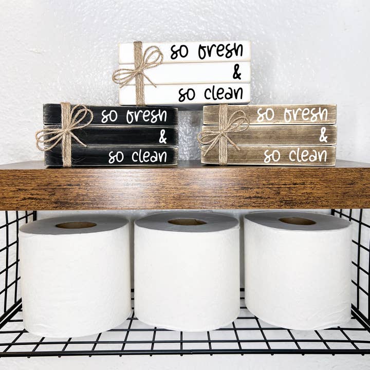 Bathroom shelf decor | Mini book stack for farmhouse bath for wholesale by Ruaille Buaille Co