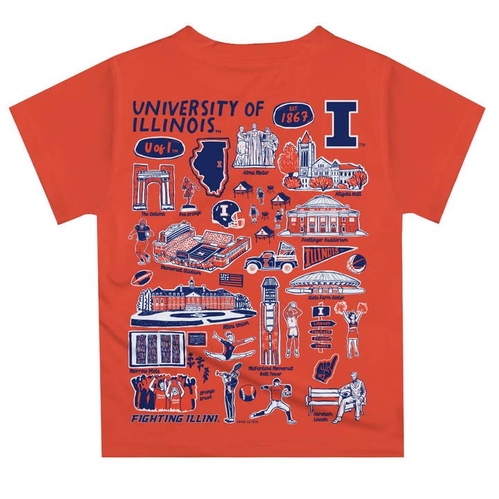 Vive La Fete - Wholesale Screen Printed T-Shirt - Kids - Illinois Fighting Illini Hand Sketched Impressions T-Shirt2