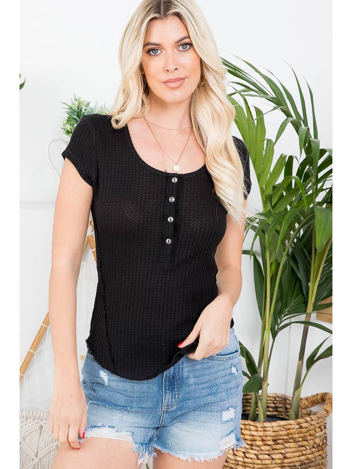 Sweet Lovely by Jen - Wholesale Knit Top - Women's - SW307 HENRY BUTTON S/S TOP37