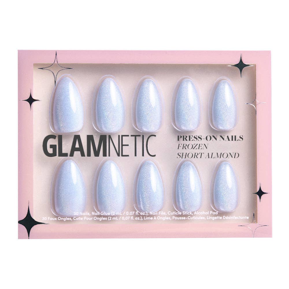 Glamnetic - Wholesale Press-On/Fake Nails - Frozen Press-On Nails|Pale Icy Blue Shimmer| Almond Shape1