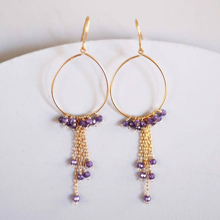 Amethyst Gold Mini Swing Hoop Earrings for wholesale by Parken Jewelry