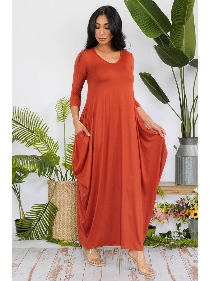 H&H Fashion Inc. - Wholesale Dress - Women's - HH645R-SOLID - 3/4 Sleeve Maxi Dress10