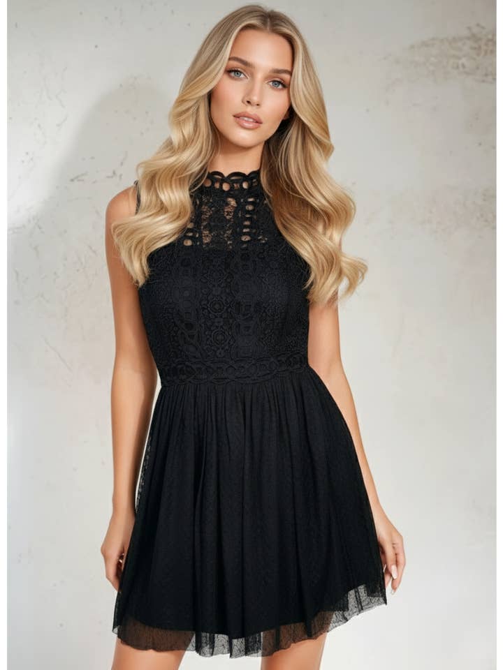Nocturnal Mystery Cocktail Dress - Black Lace for wholesale on Faire