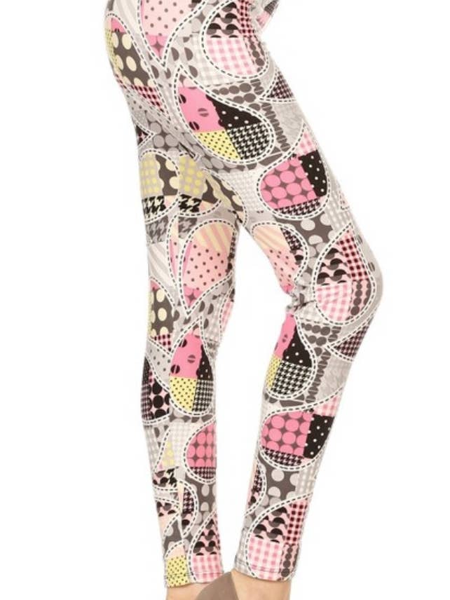 Pink Paisley Patchwork Quilt Print Plus Size CURVY Leggings for wholesale by Love 4 Leggings