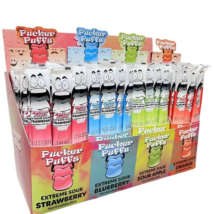 Smithco Distributing - Wholesale Marshmallow - Pucker Puffs - Funny Candy, Marshmallow Candy Display