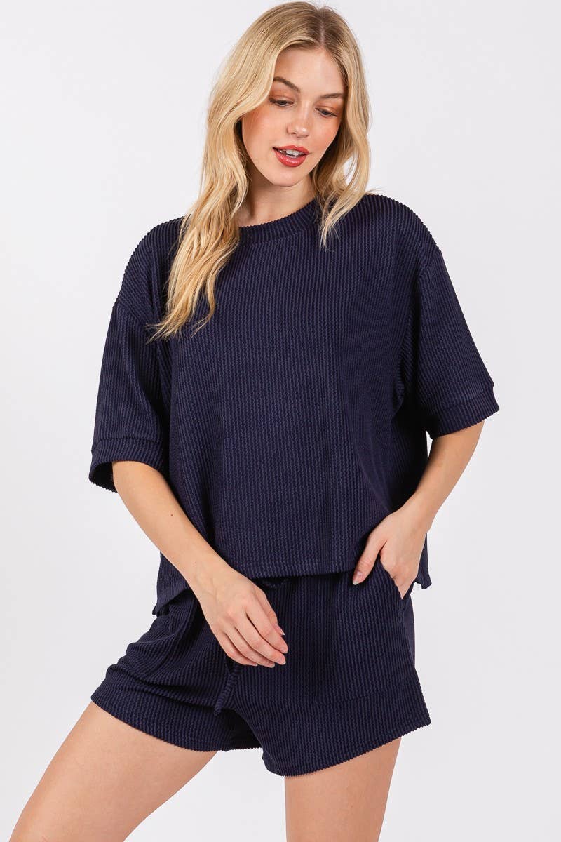 Sewn and Seen - Wholesale Lounge Set - Women's - RIBBED ROUND NECK TOP AND SHORTS SET27