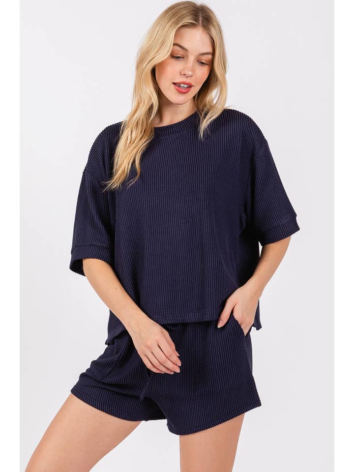 Sewn and Seen - Wholesale Lounge Set - Women's - RIBBED ROUND NECK TOP AND SHORTS SET27
