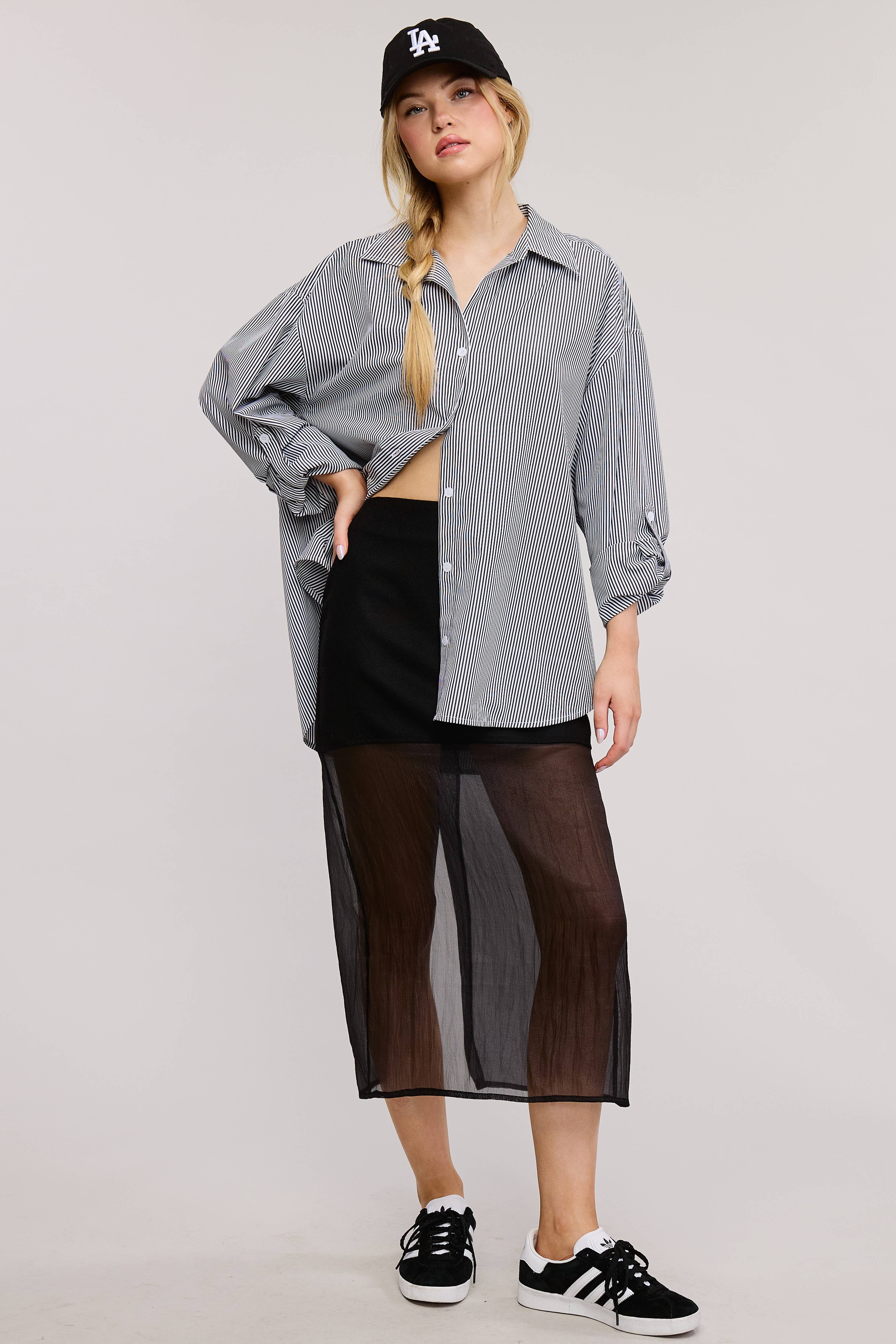 Mimosa - Wholesale Button Down Shirt - Women's - Oversized Striped Long Sleeve Button Down Shirt5