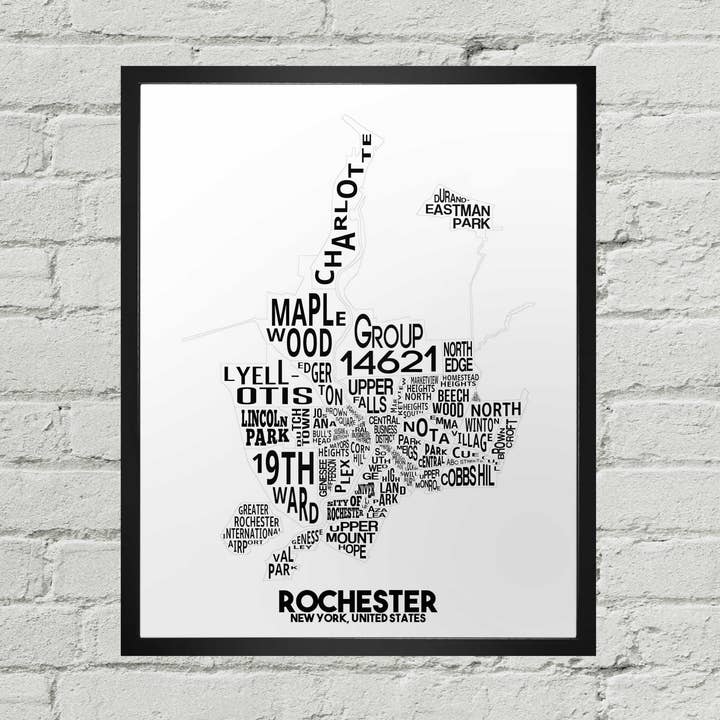 Mapa tipográfico del vecindario de Rochester, Nueva York para venta al por mayor de Damon D Chan