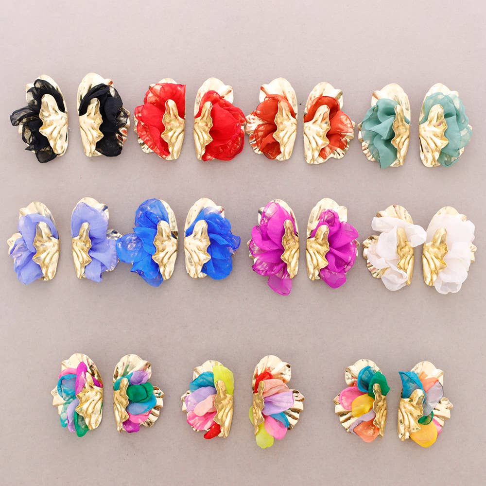 Sonata – wholesale Snap jewellery – Metal Fabric Half Flower Earrings10