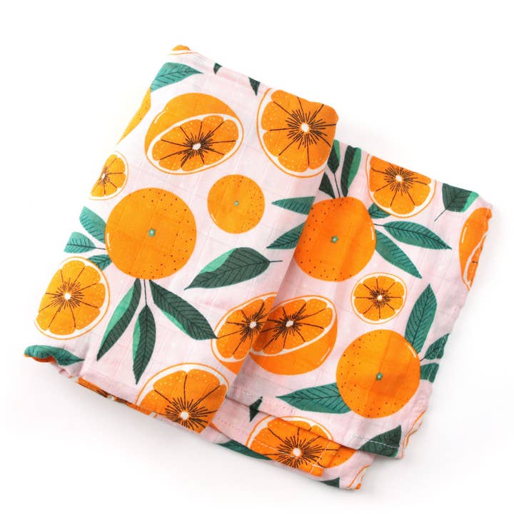 Dolly Lana - Wholesale Swaddle - Baby - Bamboo Muslin Swaddle - Sliced Oranges5