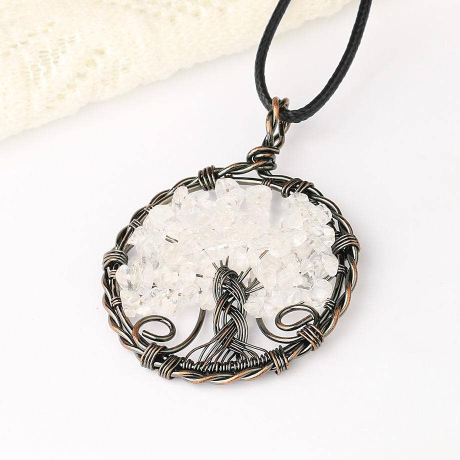 Mio Queena - Wholesale Pendant/Charm Necklace - Natural Stone Wire-Wrapped Tree of Life Pendant Necklace -CS15