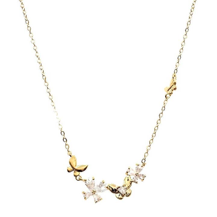 Butterfly CZ Flower Charm Chain Necklace for wholesale by Diacly