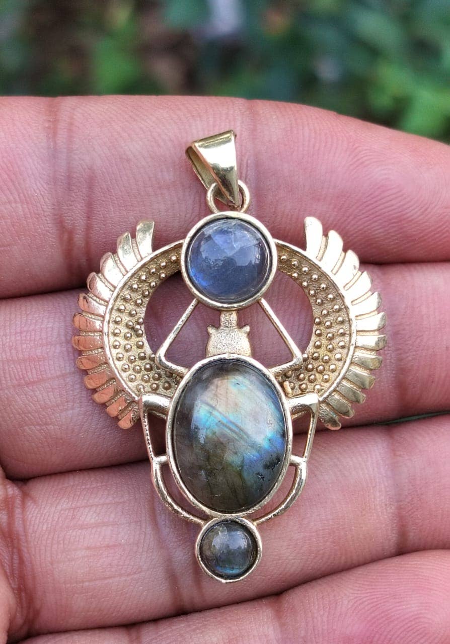 SILVER CAVE - Wholesale Individual Charm/Pendant - Natural Labradorite Stone A Spider Design For Brass Pendant3