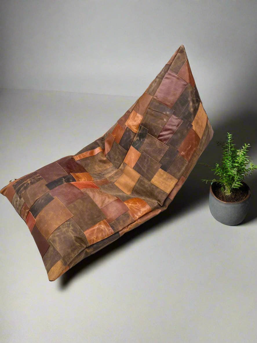MLC - Wholesale Chair - Vintage Leather Patchwork Bean Bag – Premium Cowhide Lounge Chair5