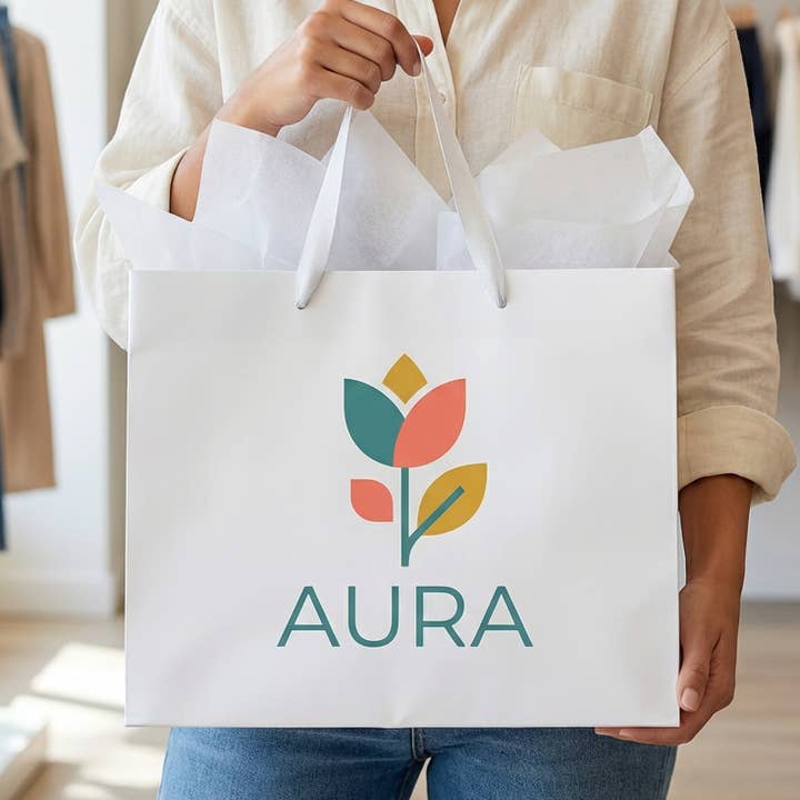 Sac cadeau de luxe personnalisé avec photo, logo et texte imprimés pour la vente par Wrapaholic Gifts & Packing Company