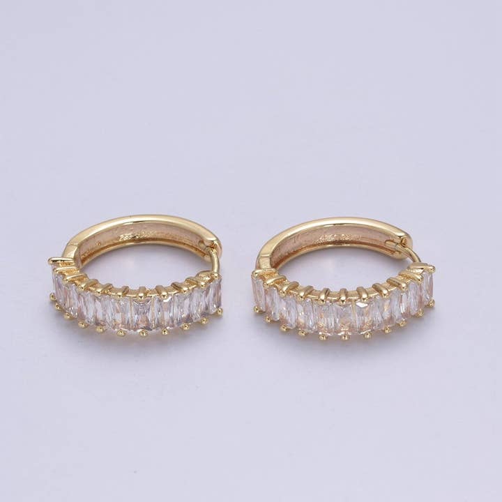 Aim Eternal - Wholesale Huggie Earrings - Mini Cz Hoop Earring, Baguette Hoop Earrings, 18k Gold Filled Baguette Huggies Small Hoop T-273 AD-035