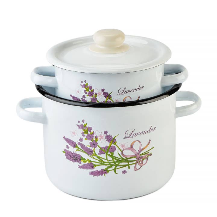 STP - Wholesale Cooking Pot - Lavender Bouquet Enamelware Pot Set of 2