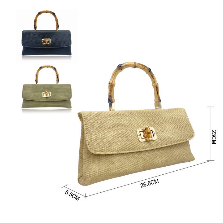 Belle Trading Ltd - Wholesale Top Handle Bag - Women's - Belle Turn Lock Bamboo Handle Evening Bag9