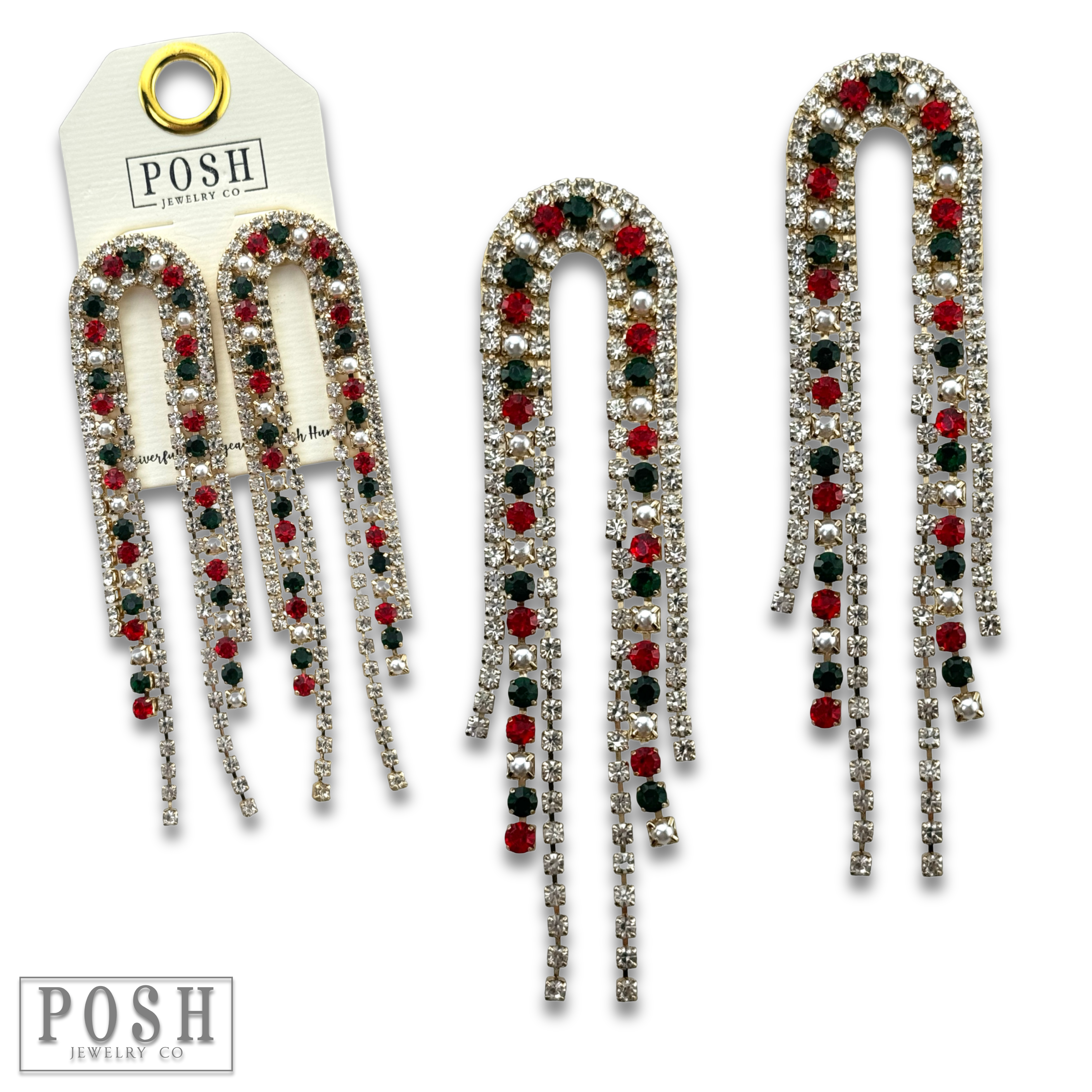 Pink Panache Brands - Wholesale Tassel Earrings - Arched rhinestone fringe earring - LC9