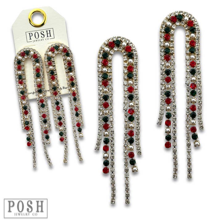 Pink Panache Brands - Wholesale Tassel Earrings - Arched rhinestone fringe earring - LC9