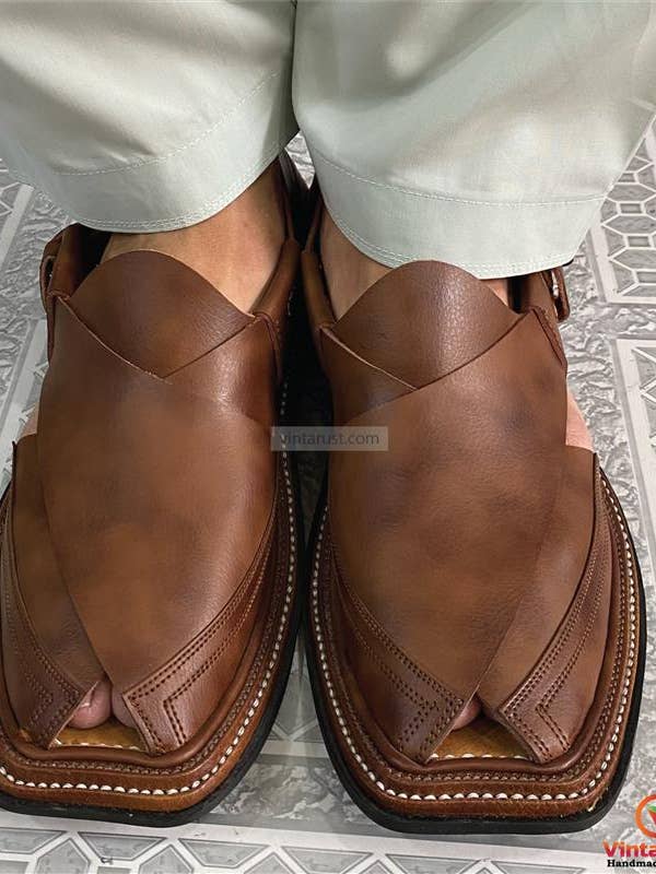 Chinelo Tradicional Kaptaan Peshawari de Couro Feito à Mão por atacado de vintarust