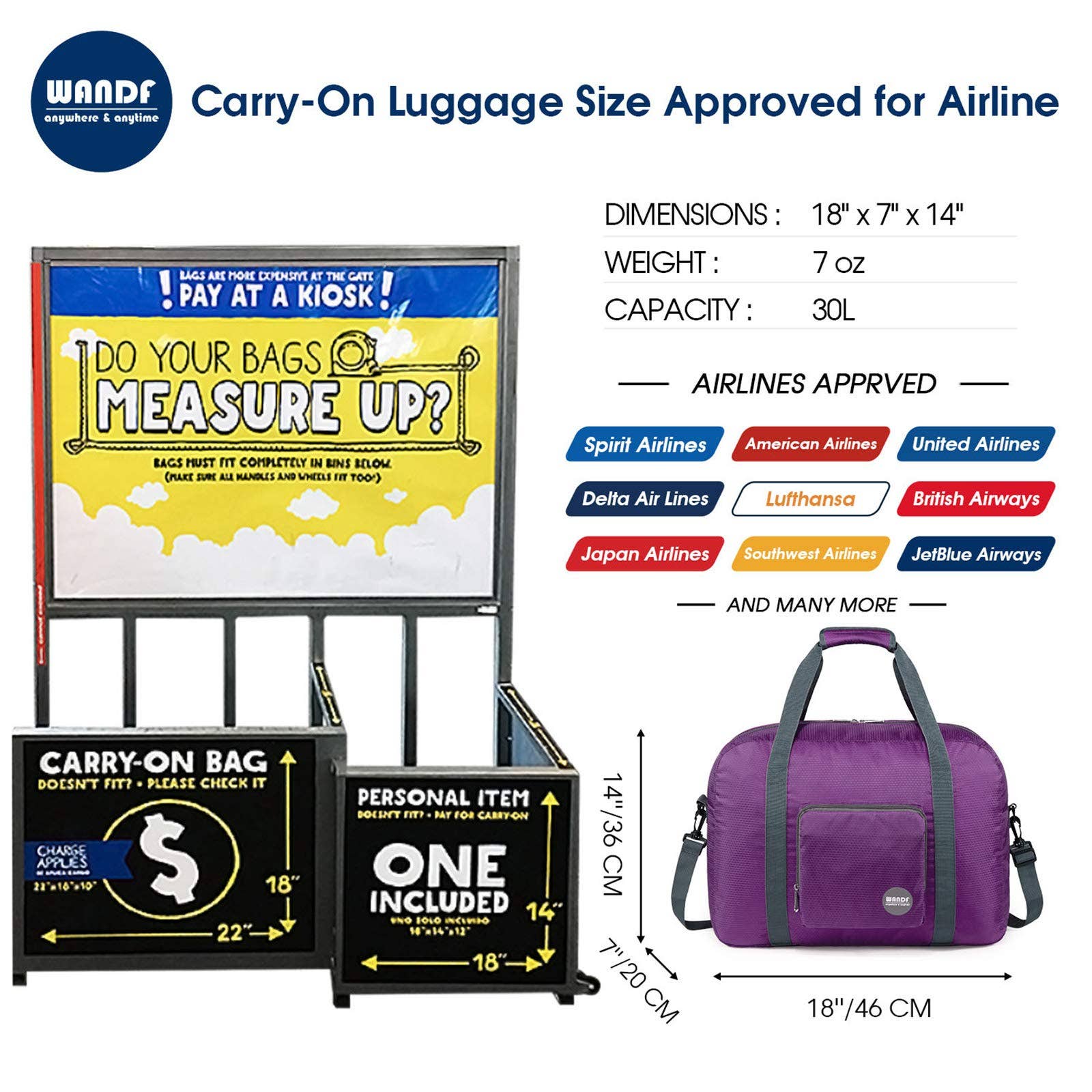 wandf – wholesale Duffelväskor – Unisex – Hopfällbar 30 L reseväska, weekenderväska 45 cm17