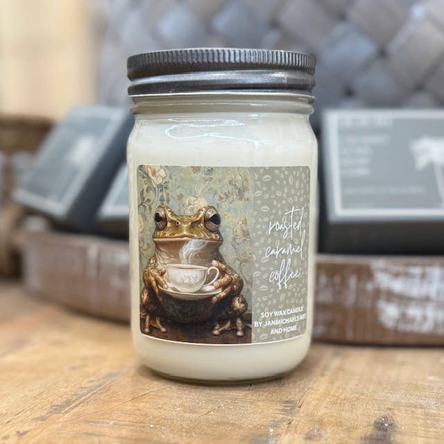 Roasted Caramel Coffee Soy Mason Jar Candle Art Label for wholesale by JanMichaels Art & Home