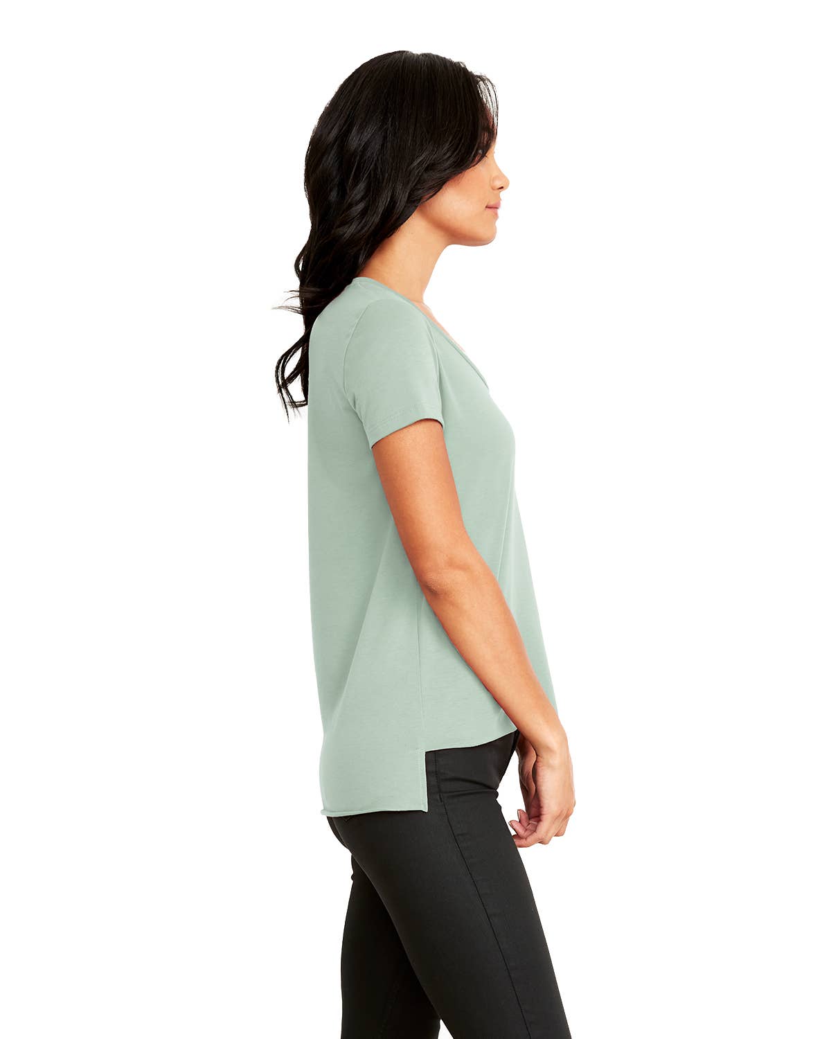 Mad Love Shop - Wholesale Screen Printed T-Shirt - Women's - Sea foam Scoop Hi Lo Tee with Tropical Print2