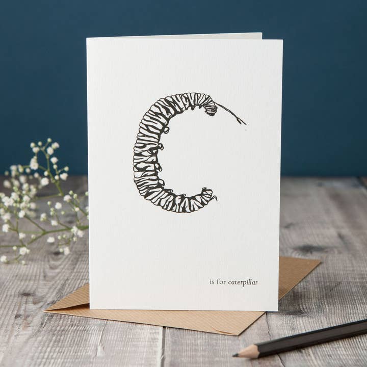 C is for Caterpillar Card for wholesale by Lucy Coggle Designs