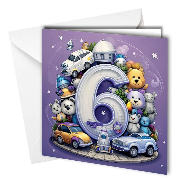 #1618 Cartão de Sexto Aniversário/ 6 anos/menino, filho, irmão, por atacado de Close to the Bone Greeting Cards and Gifts