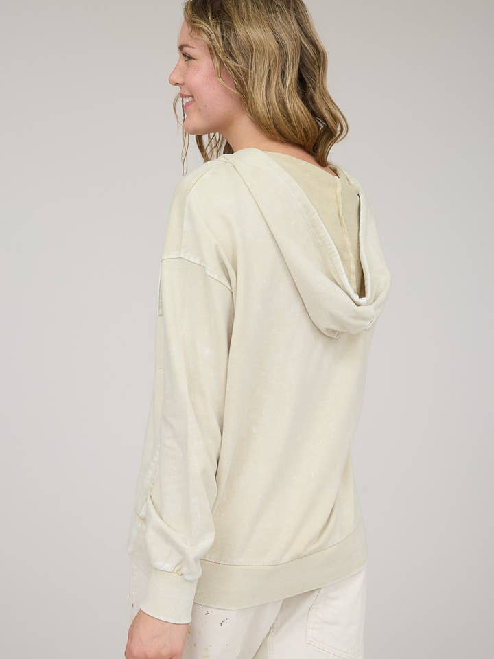 Blu Pepper - Wholesale Knit Top - Women's - WASHED HOODED HENLEY KNIT SWEATER1