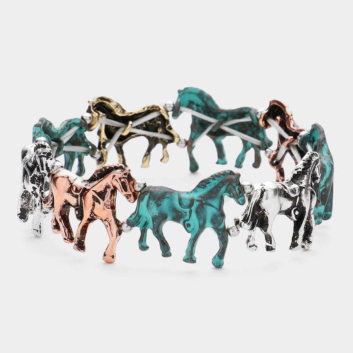 Pulseira de elástico Western Horse em Metal Antigo por atacado de Sensibling Corp.