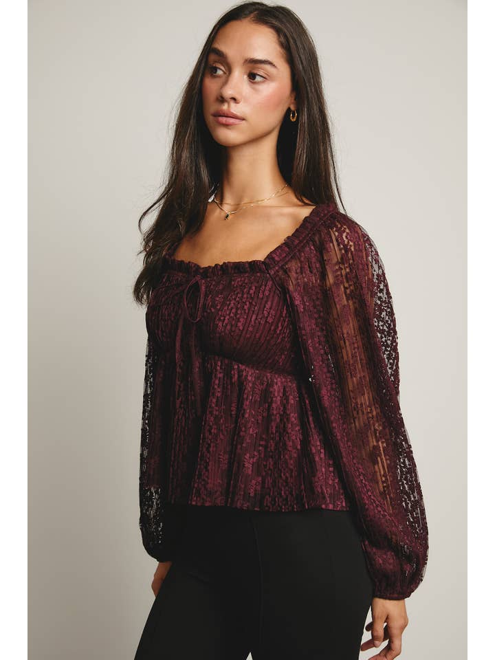 Forte - Wholesale Blouse – Women’s - Pleated Lace Peplum Blouse FT00015