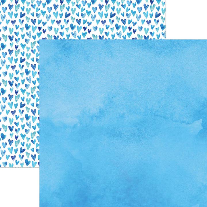 Paper House Productions - Wholesale Scrapbook - Bright Blue Watercolor Hearts 12 x 12 Scrapbook Paper