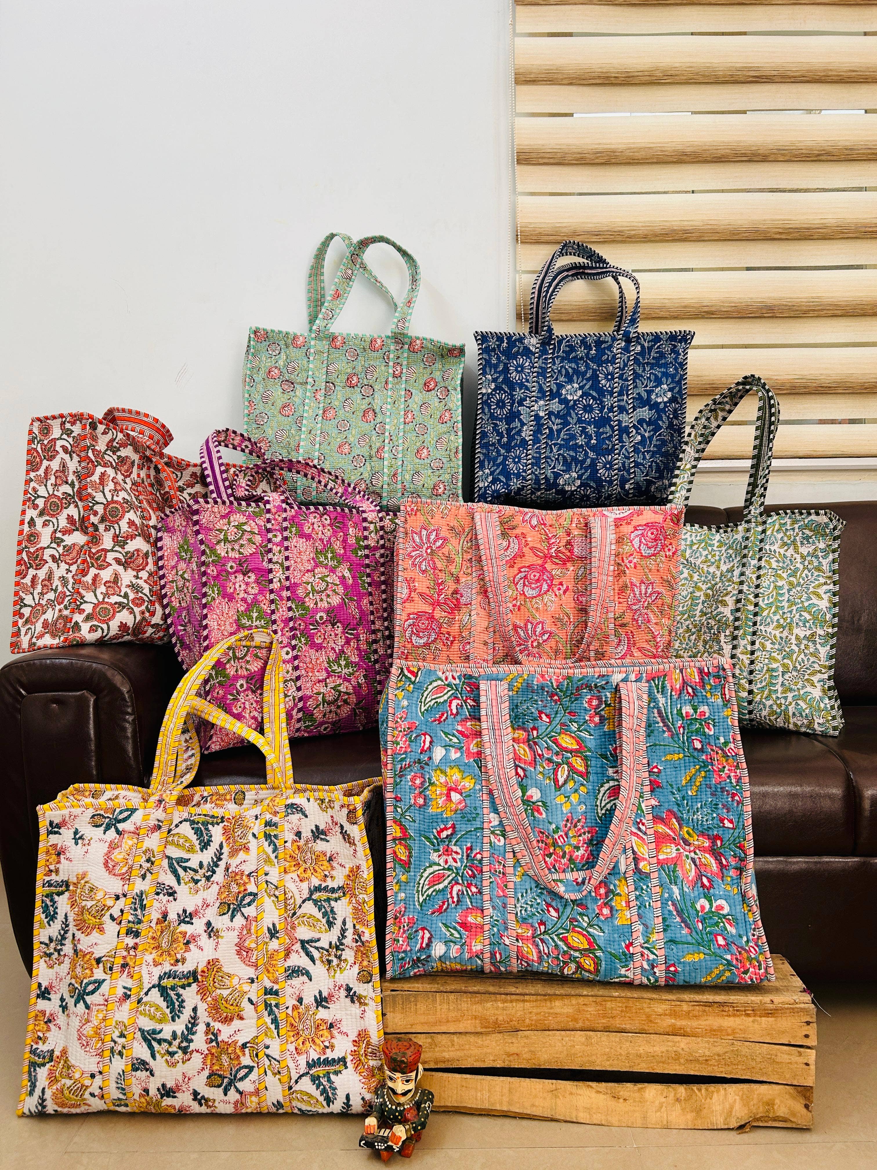 Meghcraft - Wholesale Tote Bag - Women's - Cotton Quilted Block Printed Tote Bag—Travel Bag | Beach Bag1