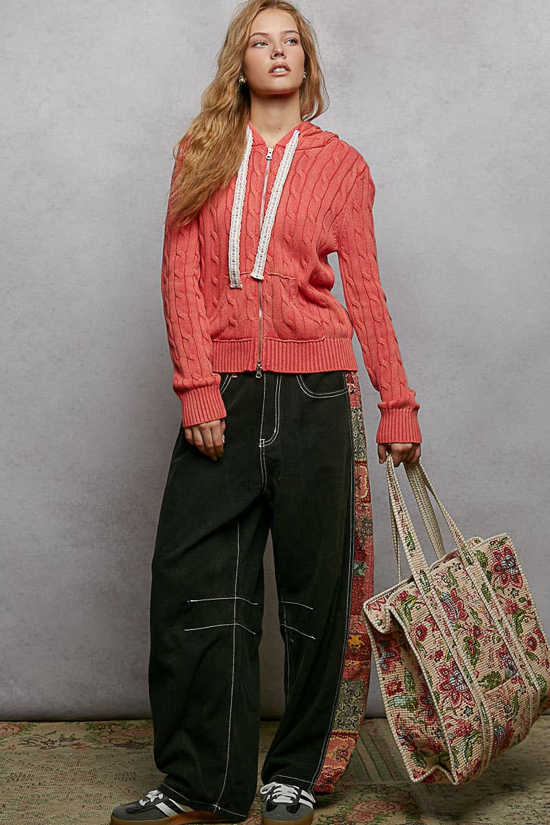 Pol Clothing - Wholesale Hoodie - Women's - Full Sleeve Solid Acrylic Sweater Hoodie Zip Up Knit Top13