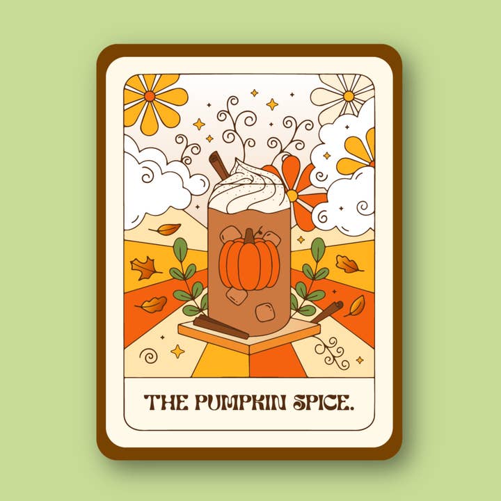 Autocollant de carte de tarot Pumpkin Spice, Fall Latte pour la vente par Sage and Virgo