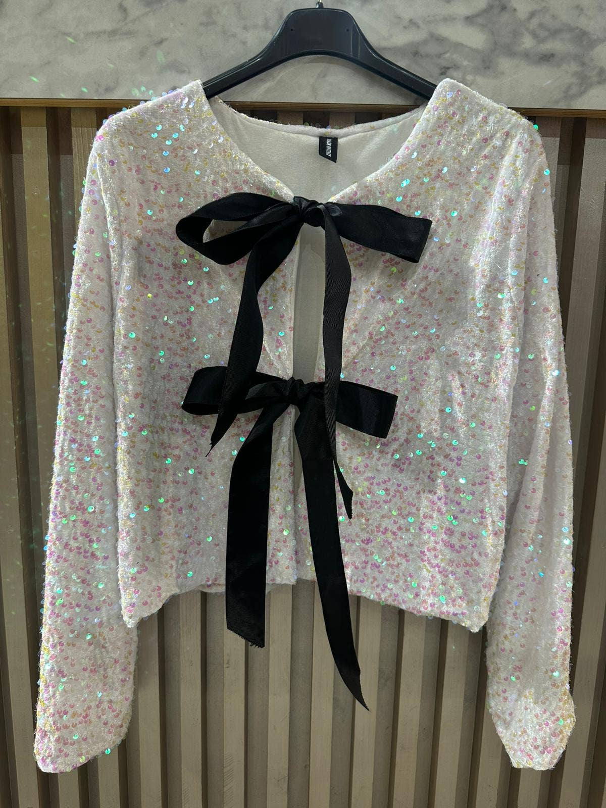 LOOWIE - Vendita all'ingrosso Cardigan - Donna - VISEQW Cardigan con Fiocco di Paillettes Taglia Unica Italiana Bianco