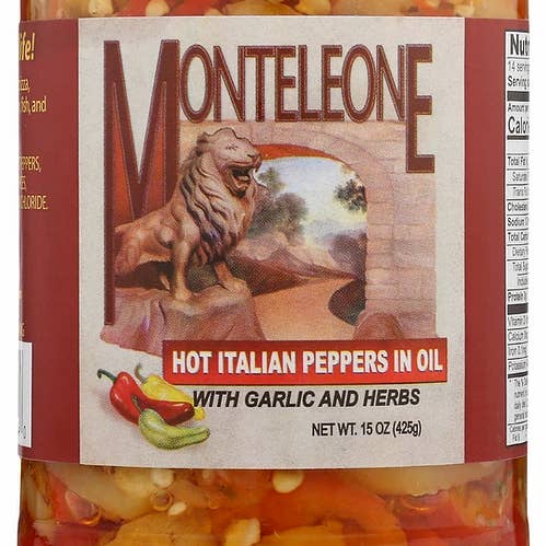 Monteleone Italian Peppers in Oil - Wholesale Pickled Vegetables - Hot Italian Peppers in Oil - 15 oz.0