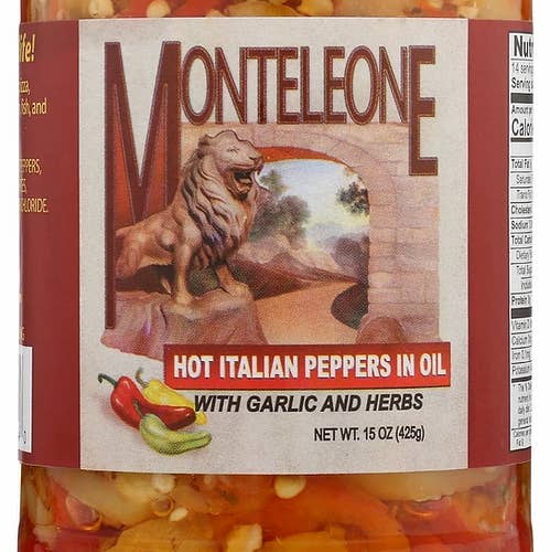 Monteleone Italian Peppers in Oil - Wholesale Pickled Vegetables - Hot Italian Peppers in Oil - 15 oz.0