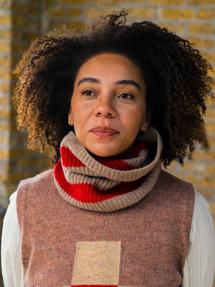 Stripe Fisherman Snood | Red for wholesale by ROVE Knitwear