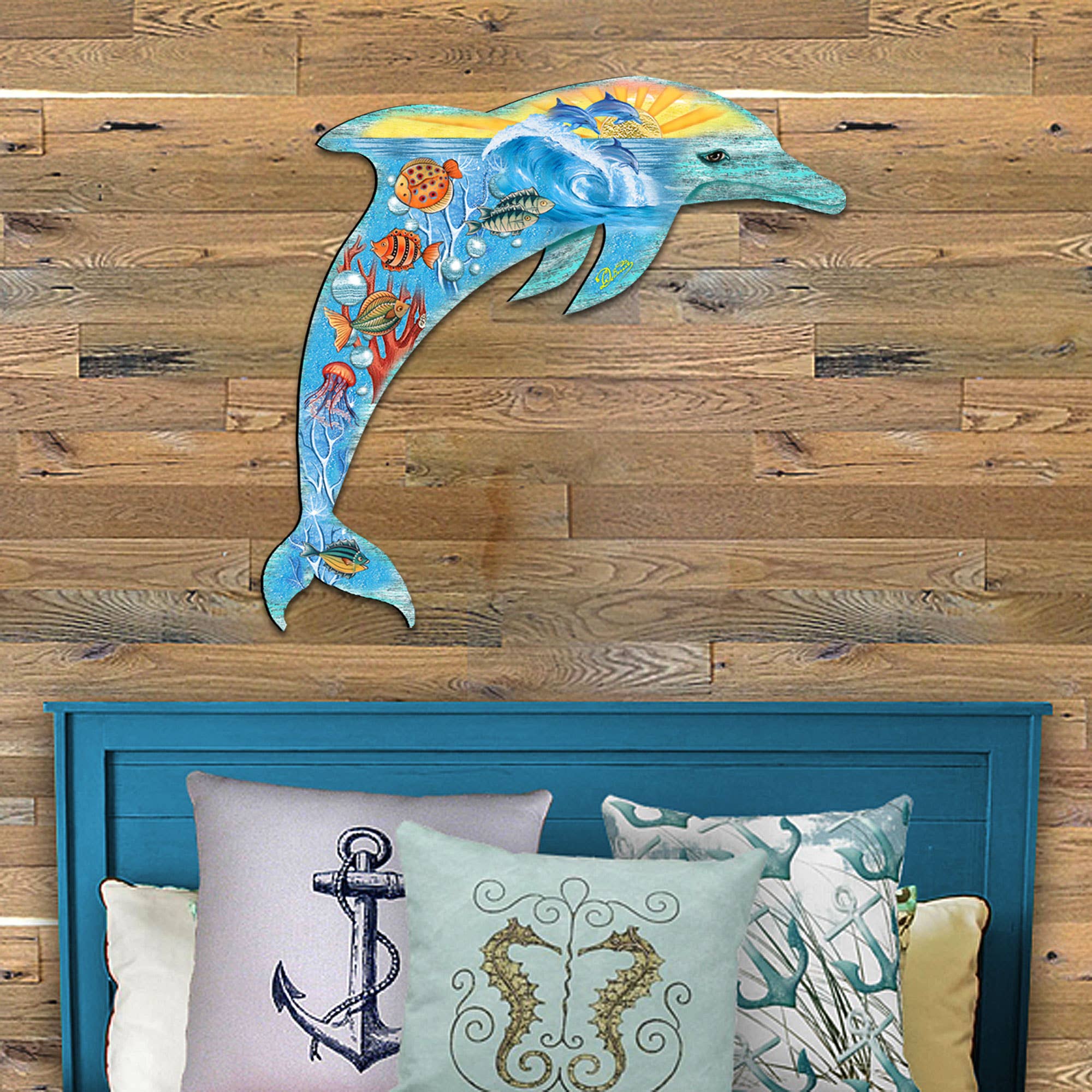 Designocracy - Wholesale Door Hanger - Sea Creatures Dolphin Wooden Door Hanger DeBrekht Coastal5