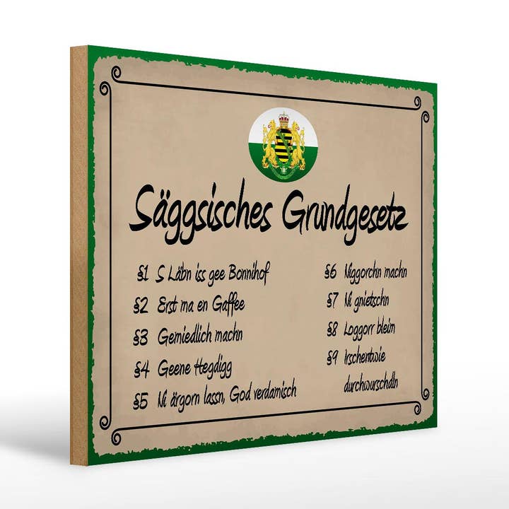 Holzschild Spruch 40x30 cm säggsisches Grundgesetz lustig Schild wooden sign und andere Ergebnisse für gründel's fresh im Großhandel. Kostenlose Rücksendungen und 60-Tage-Zahlungsziel auf Faire im Trend auf Faire.