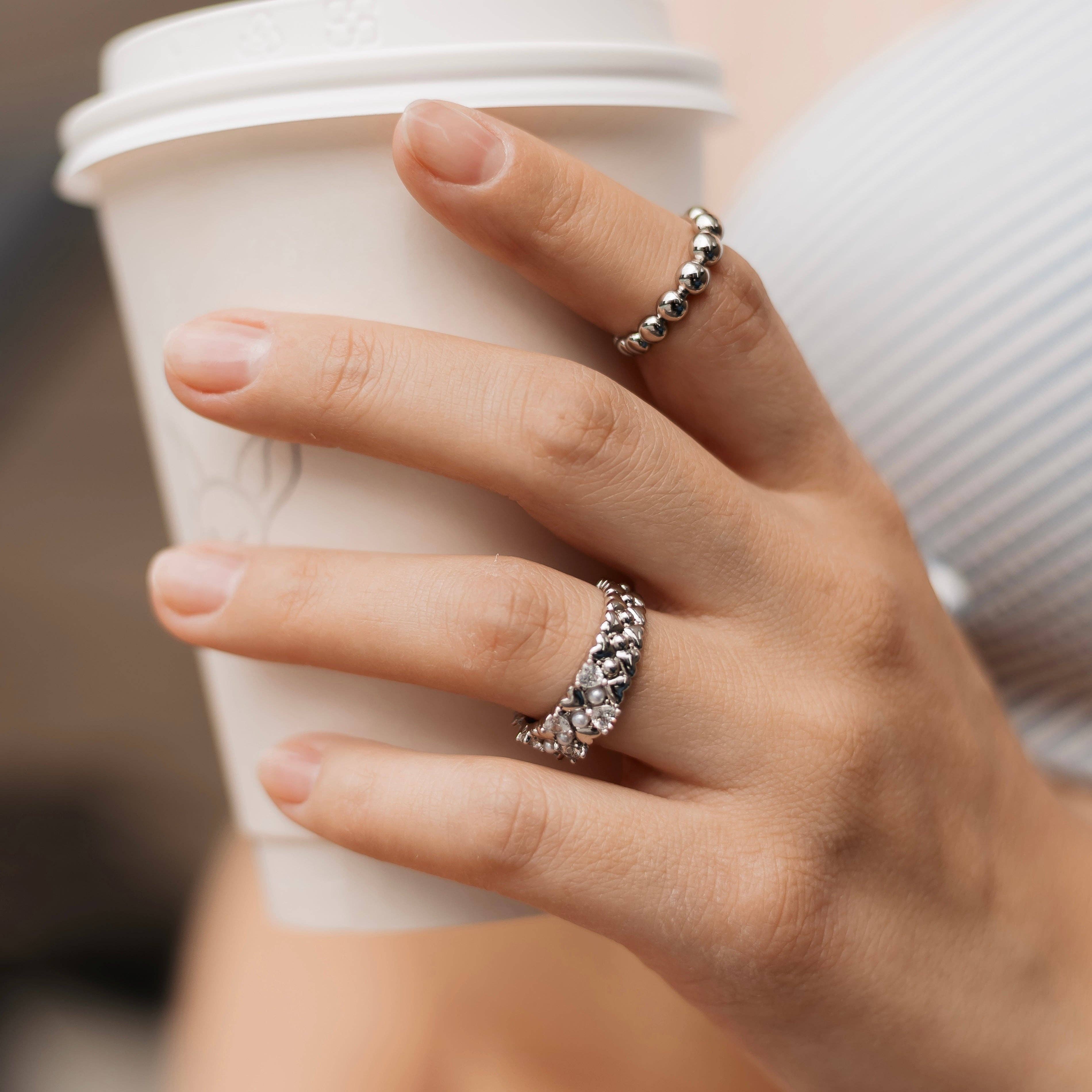 Sedy Jewelry - Wholesale Multi-Stone Ring - Wide Band Ring with CZ Stones, Size 7 | Rhodium Plated4