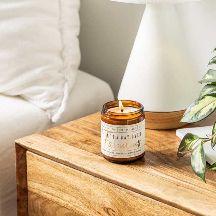 Soy and Sass - Wholesale Jar/Filled Candle - Not a Day over Fabulous Soy Candle - Amber Jar - 9 oz2