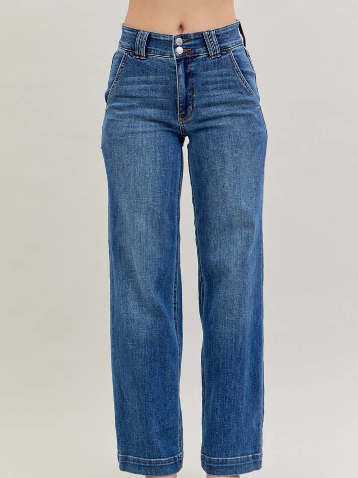 Pantalon large à double bouton HW pour la vente par Judy Blue Jeans