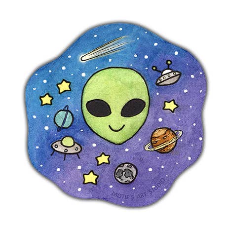 Autocollant d'extraterrestre (brille dans le noir) pour la vente par Motif's Art Studio